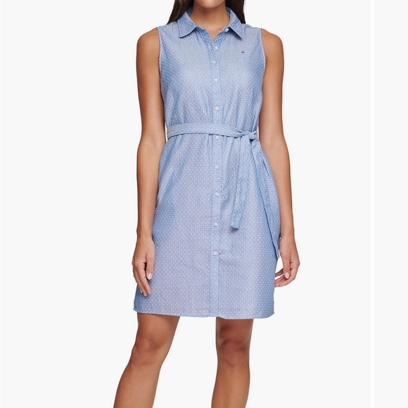 Tommy Hilfiger Light Blue Sleeveless Shirt Dress - Picture 3 of 13